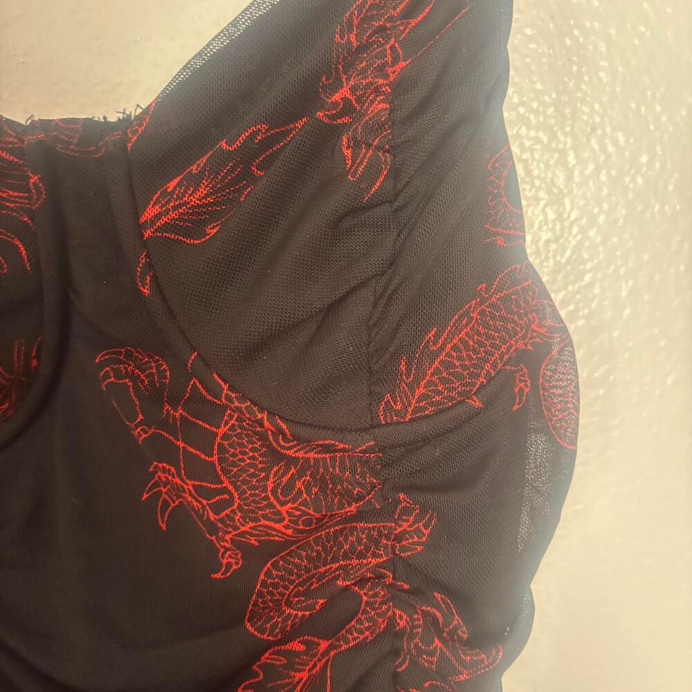 Just Polly Dragon Print Mesh Layered Tank Women's Medium - Picture 2 of 5